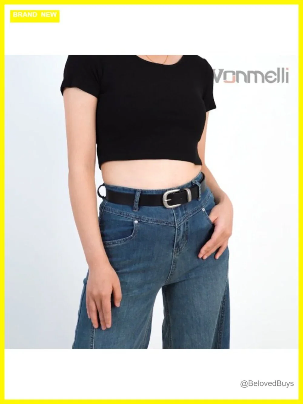 Faux Leather Women's Belt with Silver/Gold Buckle, Adjustable, Casual